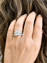 Load image into Gallery viewer, Elongated Cushion And Round Cut Moissanite Engagement Ring And Matching Band Set In 14K Solid White Gold Wedding Ring And Band Set 6.00ctw