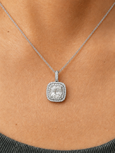 Load image into Gallery viewer, Cushion Cut Simulated Diamond Filigree Double Halo Style Necklace And Chain Halo Pendant Wedding Gift For Her 14k Solid White Gold 2.50ct