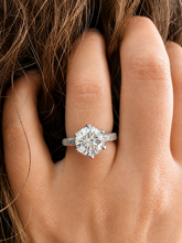 Load image into Gallery viewer, Round Cut Moissanite Engagement Ring Solitaire Bridal Ring Crown Prongs Filigree Style Shank Wedding ring Solitaire 14k White Gold 3.10ct