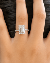 Load image into Gallery viewer, Emerald Cut Center And Round Cut Moissanites Engagement Ring Set In 14K Solid White Gold Wedding Bridal Ring Set 2.30ctw