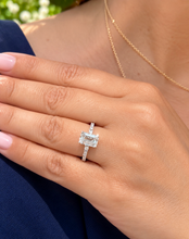 Load image into Gallery viewer, Emerald Cut Moissanite Center And Baguettes Cut Sides Engagement Ring Prong Set Style In 14k White or Yellow Gold Bridal Wedding Ring 2.30ct