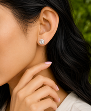 Load image into Gallery viewer, Round Cut Simulated Diamonds Studs Earrings Screw Backs Prong Set Halo Style In 14k Solid White Gold Gift For Her 1.40ctw
