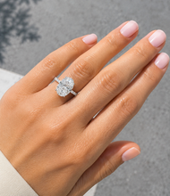 Load image into Gallery viewer, Oval Shape And Round Cut Moissanite Engagement Ring Hidden Halo Wedding Ring 14K Solid White Gold Propose Ring 6.25ctw