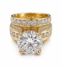 Load image into Gallery viewer, Round Shape Moissanites Engagement Ring Hidden Halo Design Wedding Ring And Matching Band 14K Solid Heavy Yellow Gold Bridal Ring 7.50ctw