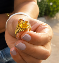 Load image into Gallery viewer, Oval Shape Natural Yellow Citrine Engagement Ring Halo Ring Wedding Anniversary Ring Large 14K Solid yellow Gold Right Hand Ring 6.00ctw