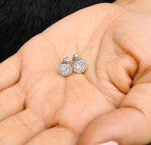 Load image into Gallery viewer, Round Cut Simulated Diamonds Studs Earrings Screw Backs Prong Set Halo Style In 14k Solid White Gold Gift For Her 1.40ctw