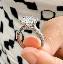 Load image into Gallery viewer, Round Cut Moissanite Engagement Ring Solitaire Bridal Ring Crown Prongs Filigree Style Shank Wedding ring Solitaire 14k White Gold 3.10ct