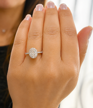 Load image into Gallery viewer, Oval Shape and Round Cut Sides Simulated Diamonds Engagement Ring Prong Set Wedding Ring Halo Style Bridal Ring 14K Solid White Gold 2.50ctw