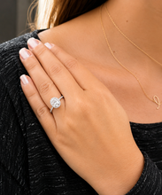 Load image into Gallery viewer, Oval Shape and Round Cut Sides Simulated Diamonds Engagement Ring Prong Set Wedding Ring Halo Style Bridal Ring 14K Solid White Gold 2.50ctw