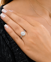 Load image into Gallery viewer, Oval Shape and Round Cut Sides Simulated Diamonds Engagement Ring Prong Set Wedding Ring Halo Style Bridal Ring 14K Solid White Gold 2.50ctw