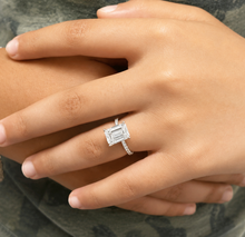 Load image into Gallery viewer, Emerald Cut Center And Round Cut Moissanites Engagement Ring Set In 14K Solid White Gold Wedding Bridal Ring Set 2.30ctw