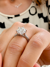 Load image into Gallery viewer, Round Cut Moissanite Engagement Ring Solitaire Bridal Ring Crown Prongs Filigree Style Shank Wedding ring Solitaire 14k White Gold 3.10ct