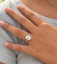 Load image into Gallery viewer, Elongated Oval Shape 11x8mm And Round Cut Moissanite Engagement Ring Halo Wedding Ring 14K Solid White Gold Propose Ring 4.50ctw