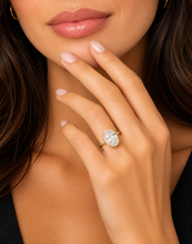 Load image into Gallery viewer, Oval Shape And Round Cut Moissanite Engagement Ring Halo Wedding Ring Prong Set Bridal Ring 14K Yellow Gold Propose Ring For Her 4.15ct