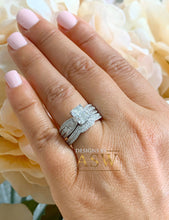 Load image into Gallery viewer, Heavy 14K Solid White Gold Radiant And Round Cut Simulated Diamonds Engagement Ring And Band Set Wedding Bridal Set 3.50ctw