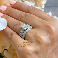 Load image into Gallery viewer, Heavy 14K Solid White Gold Radiant And Round Cut Simulated Diamonds Engagement Ring And Band Set Wedding Bridal Set 3.50ctw