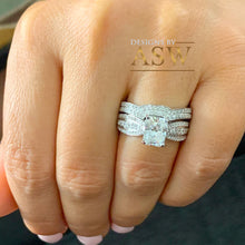 Load image into Gallery viewer, Heavy 14K Solid White Gold Radiant And Round Cut Simulated Diamonds Engagement Ring And Band Set Wedding Bridal Set 3.50ctw