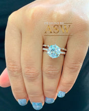 Load image into Gallery viewer, 4.50ct women's round cut forever one moissanite and natural diamond engagement ring and band bridal wedding set in solid 14k rose gold