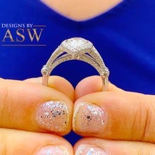 Load image into Gallery viewer, 14k Solid White Gold Pear Cut Forever One Moissanite and Natural Diamond Engagement Ring Halo, Bridal, Wedding Deco Antique Style 2.00ctw