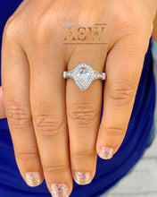 Load image into Gallery viewer, Unique 14K White Gold Pear And Round Cut Natural Diamonds Engagement ring Bezel Set Filigree Antique Style 1.85ctw