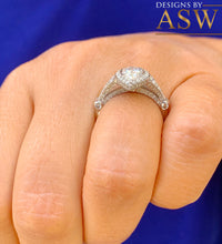 Load image into Gallery viewer, 14k Solid White Gold Pear Cut Forever One Moissanite and Natural Diamond Engagement Ring Halo, Bridal, Wedding Deco Antique Style 2.00ctw