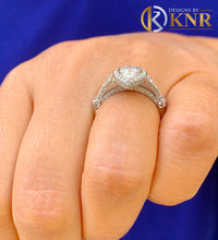 Load image into Gallery viewer, Beautiful 14K Solid White Gold Pear And Round Cut Simulated Diamonds Engagement Ring Bezel Set Halo Filigree Motif Design, Bridal 2.00ct