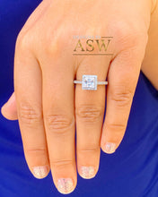 Load image into Gallery viewer, 14k Solid White Gold Natural Princess Cut and Round Diamond Engagement Ring Deco Halo, Bridal 1.50ctw