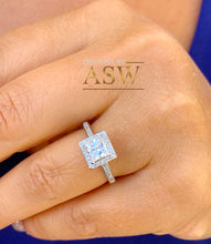 Load image into Gallery viewer, 14k Solid White Gold Princess Cut Forever One Moissanite And Round Cut Natural Diamond Engagement Ring Art Deco Style Halo 1.70ct