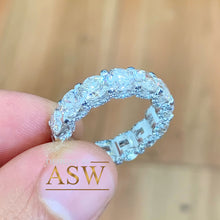 Load image into Gallery viewer, 14K Solid White Gold Round Cut Moissanite Eternity Band Three sided Deco, Bridal, Wedding, 5.50mm 7.00ct