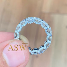 Load image into Gallery viewer, 14K Solid White Gold Round Cut Moissanite Eternity Band Three sided Deco, Bridal, Wedding, 5.50mm 7.00ct