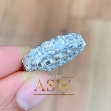 Load image into Gallery viewer, 14K Solid White Gold Round Cut Moissanite Eternity Band Three sided Deco, Bridal, Wedding, 5.50mm 7.00ct
