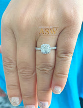 Load image into Gallery viewer, Elegant Women's 14k Solid White Gold Cushion Cut Moissanite and Diamond Engagement Ring Bridal, Wedding Halo 1.80ctw