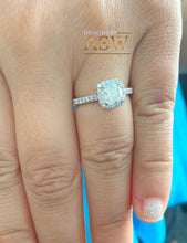 Load image into Gallery viewer, Stunning 14K Solid White Gold Cushion And Round Cut Simulated Diamonds Engagement Ring Set Prong Set Wedding Bridal Anniversary 2.00ctw