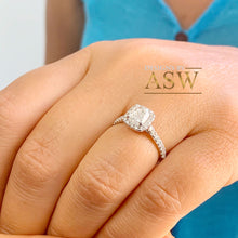 Load image into Gallery viewer, Elegant Women's 14k Solid White Gold Cushion Cut Moissanite and Diamond Engagement Ring Bridal, Wedding Halo 1.80ctw