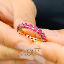 Load image into Gallery viewer, 14K Solid Yellow Gold Round Cut Natural Ruby Eternity band Prong Set Band 4.00ctw