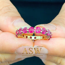 Load image into Gallery viewer, 14K Solid Yellow Gold Round Cut Natural Ruby Eternity band Prong Set Band 4.00ctw