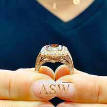 Load image into Gallery viewer, 14k Solid Rose Gold Cushion Cut Smoky Topaz And Natural Diamonds Engagement Ring Bezel Set Wedding, Anniversary, Bridal Halo Large 3.70ctw