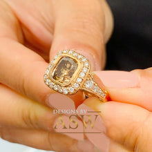 Load image into Gallery viewer, 14k Solid Rose Gold Cushion Cut Smoky Topaz And Natural Diamonds Engagement Ring Bezel Set Wedding, Anniversary, Bridal Halo Large 3.70ctw