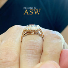 Load image into Gallery viewer, 14k Solid Rose Gold Cushion Cut Smoky Topaz And Natural Diamonds Engagement Ring Bezel Set Wedding, Anniversary, Bridal Halo Large 3.70ctw