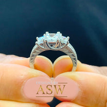 Load image into Gallery viewer, 14K Solid White Gold Princess And Round Cut Simulated Diamonds Engagement Ring Antique Style Three Stone 2.00ctw