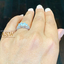 Load image into Gallery viewer, 14k Solid White Gold Princess Cut Forever One Moissanite and Natural Diamond Engagement Ring Antique Three Stones 1.60ct