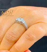 Load image into Gallery viewer, 14K Solid White Gold Princess And Round Cut Simulated Diamonds Engagement Ring Antique Style Three Stone 2.00ctw