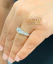 Load image into Gallery viewer, 14K Solid White Gold Princess And Round Cut Simulated Diamonds Engagement Ring Antique Style Three Stone 2.00ctw