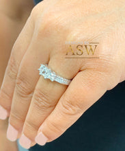 Load image into Gallery viewer, 14k Solid White Gold Princess Cut Forever One Moissanite and Natural Diamond Engagement Ring Antique Three Stones 1.60ct