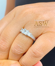 Load image into Gallery viewer, 14K Solid White Gold Princess And Round Cut Simulated Diamonds Engagement Ring Antique Style Three Stone 2.00ctw
