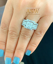 Load image into Gallery viewer, Large 14K Solid And Heavy White Gold Princess And Round Cut Simulated Diamonds Engagement Ring And Two Bands, Wedding Bridal Set 3.50ct
