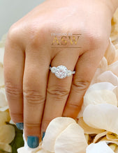 Load image into Gallery viewer, 14k Solid White Gold Round Cut Moissanite and Natural Diamond Engagement Ring Three stone Style Halo Bridal Wedding 2.15ct