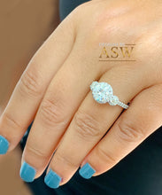 Load image into Gallery viewer, 14k Solid White Gold Round Cut Moissanite and Natural Diamond Engagement Ring Three stone Style Halo Bridal Wedding 2.15ct