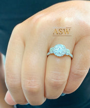 Load image into Gallery viewer, 14k Solid White Gold Round Cut Forever One Moissanite and Natural Diamond Engagement Ring Three stone Style Halo Bridal Wedding 2.15ct