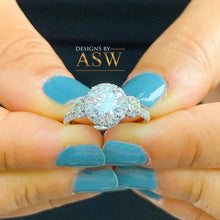 Load image into Gallery viewer, 14k Solid White Gold Round Cut Forever One Moissanite and Natural Diamond Engagement Ring Three stone Style Halo Bridal Wedding 2.15ct